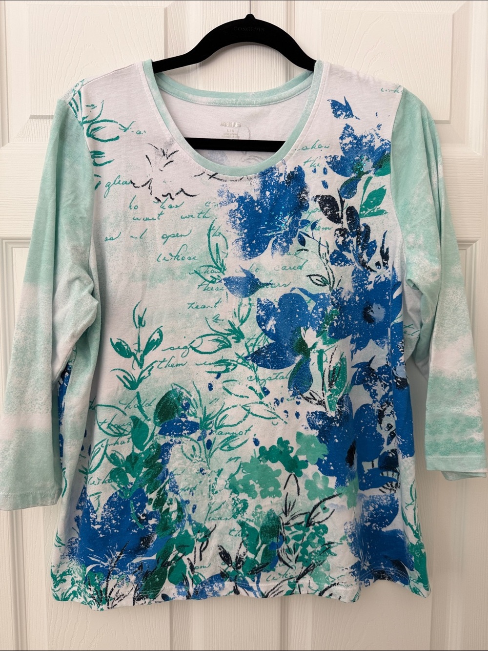 Alia Blue & Mint Floral Scoop Neck Long Sleeve Top